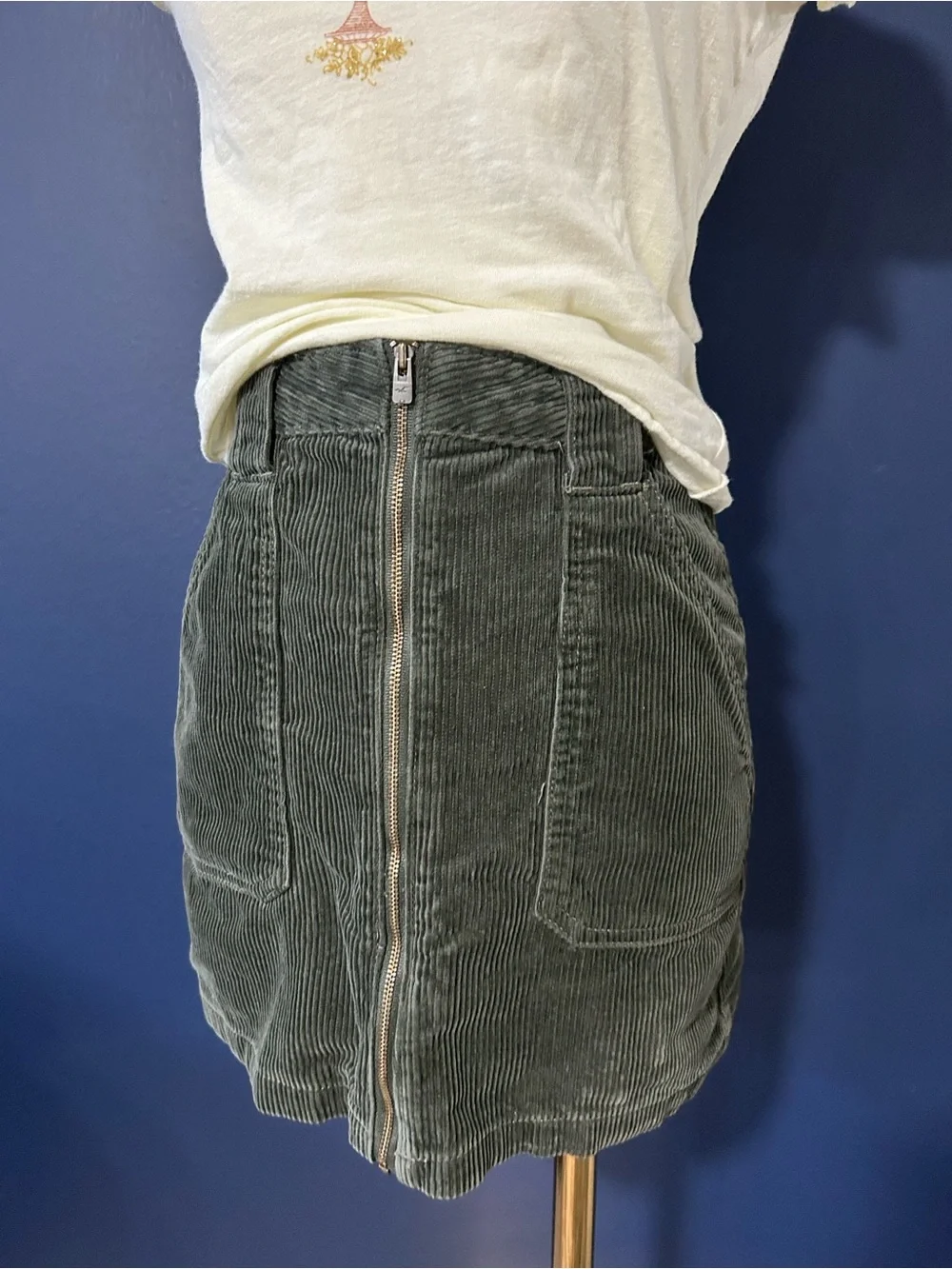 Hollister Olive Green Corduroy Zip-Front Mini Skirt
